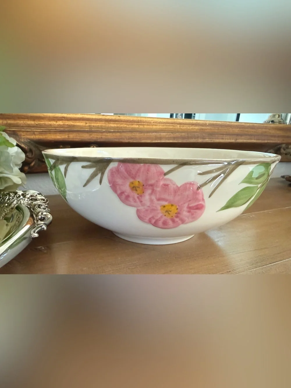 Vintage Franciscan Desert Rose 10” Serving Salad Bowl Pink Roses Excellent
